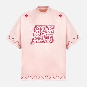 Concert Outfit Cross and Wave Print T-Shirt