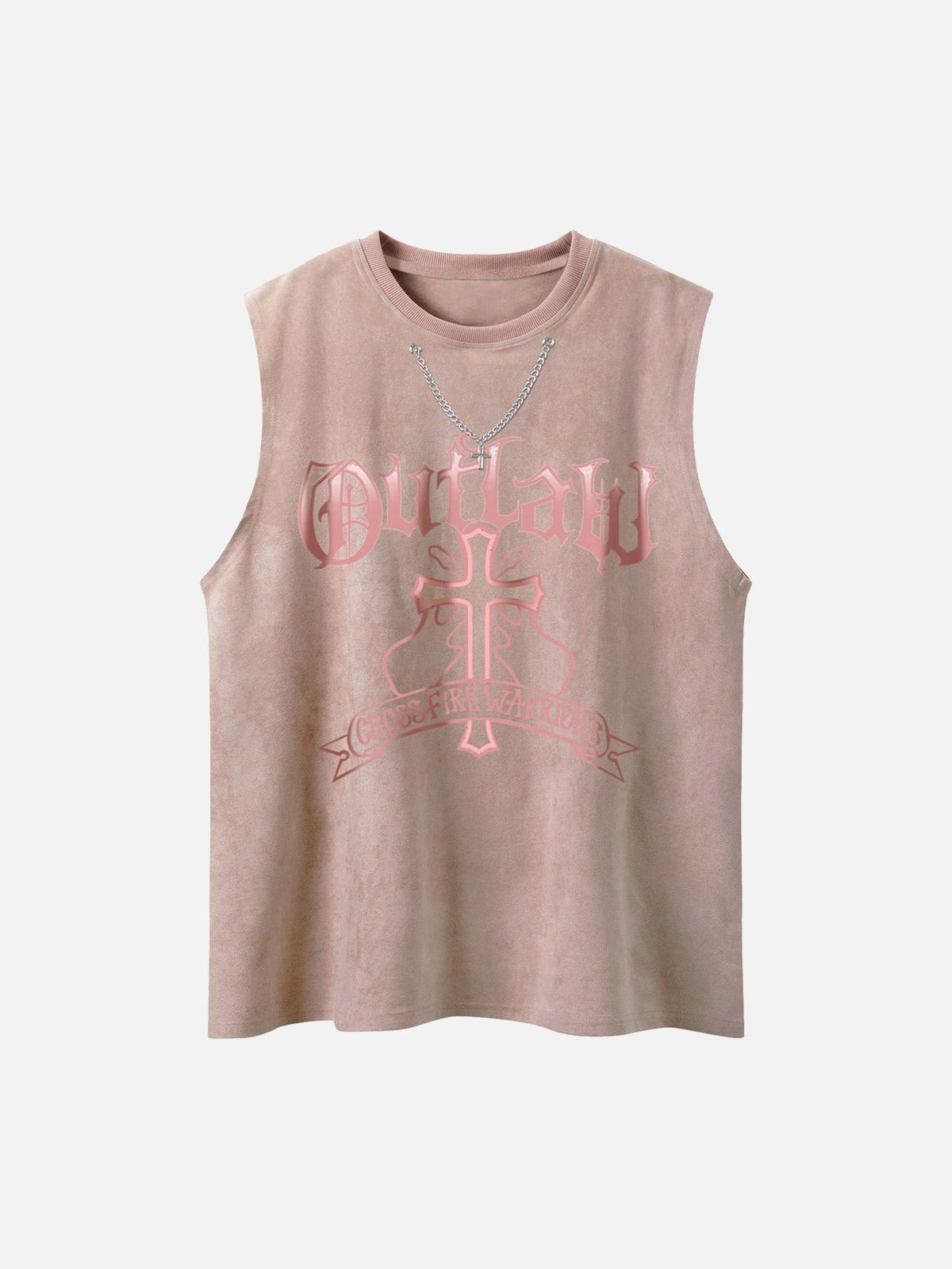 Concert Outfit Cross Chain Suede Street Rap Sleeveless Vest Concert Outfit Cross Chain Suede Street Rap Sleeveless Vest