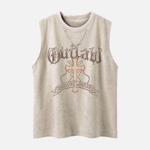 Concert Outfit Cross Chain Suede Street Rap Sleeveless Vest