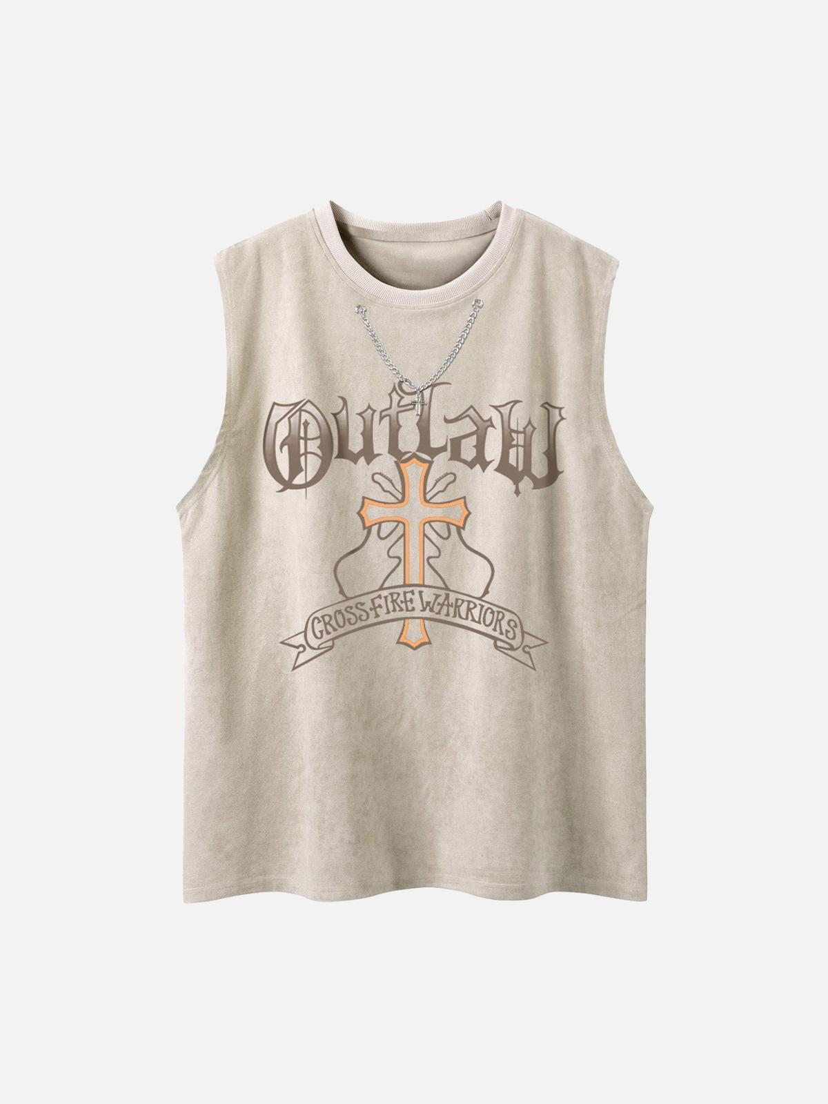 Concert Outfit Cross Chain Suede Street Rap Sleeveless Vest Concert Outfit Cross Chain Suede Street Rap Sleeveless Vest