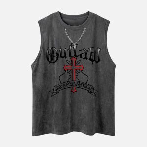 Concert Outfit Cross Chain Suede Street Rap Sleeveless Vest