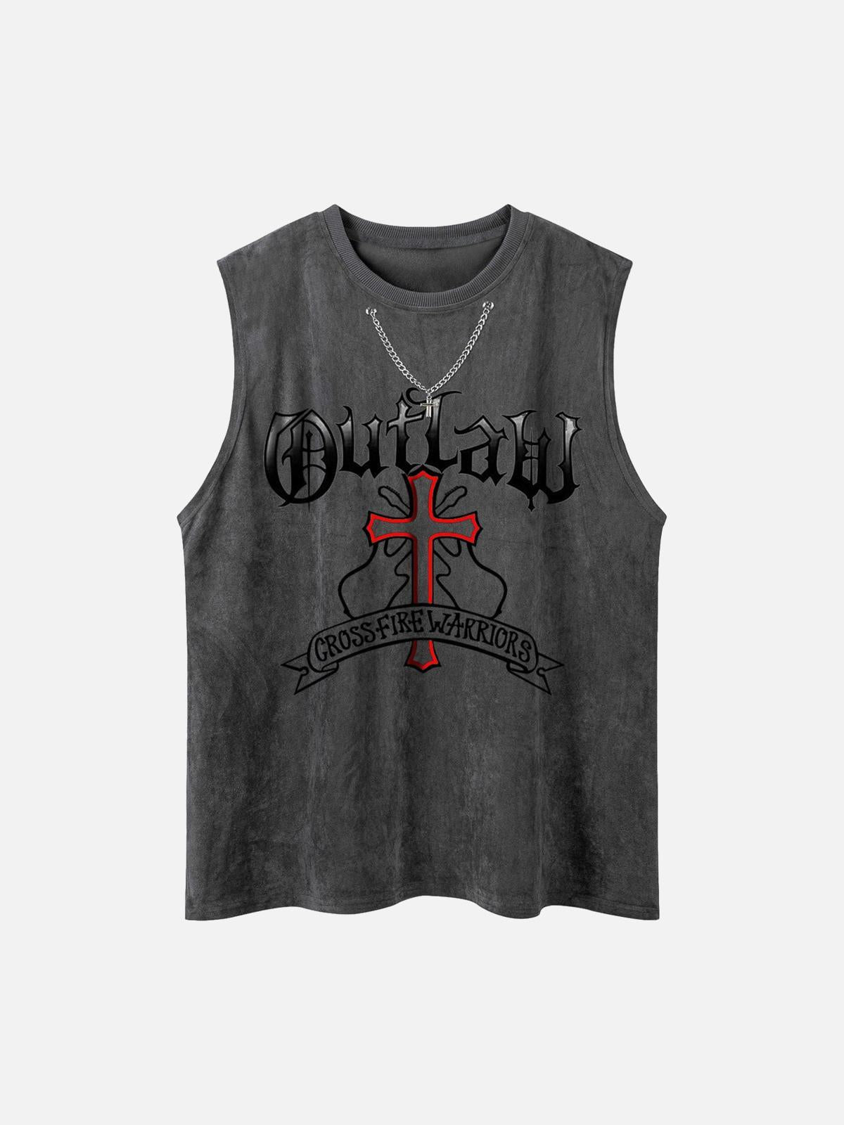 Concert Outfit Cross Chain Suede Street Rap Sleeveless Vest Concert Outfit Cross Chain Suede Street Rap Sleeveless Vest