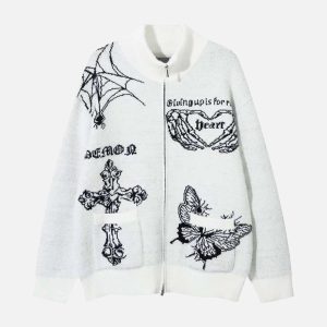 Concert Outfit Cross Heart Butterfly Jacquard Cardigan