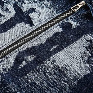 Concert Outfit Cross Jacquard Zip Up Denim Jacket