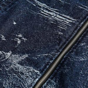 Concert Outfit Cross Jacquard Zip Up Denim Jacket