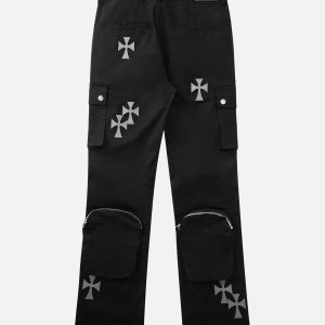 Concert Outfit Cross Printed Multi-Pocket Casual Pants