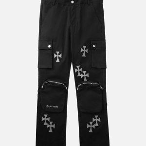 Concert Outfit Cross Printed Multi-Pocket Casual Pants