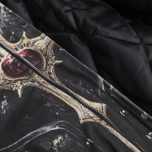 Concert Outfit Cross Printed Zip Up Quilted Bomber Jacket