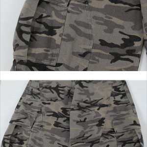 Concert Outfit Curved Leg Paneled Camouflage Cargo Pants