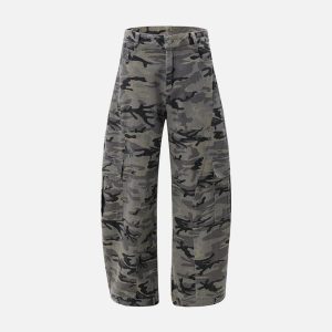 Concert Outfit Curved Leg Paneled Camouflage Cargo Pants