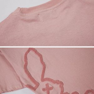 Concert Outfit Cutted Rabbit Embroidery Tee