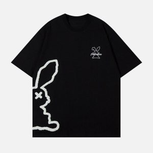 Concert Outfit Cutted Rabbit Embroidery Tee