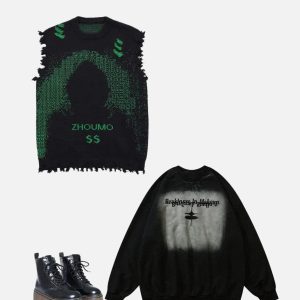 Concert Outfit Cyberpunk Dot Matrix Sweater Vest