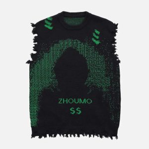 Concert Outfit Cyberpunk Dot Matrix Sweater Vest