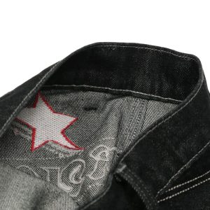 Concert Outfit Dark Gothic Embroidered Star Straight Jeans