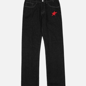 Concert Outfit Dark Gothic Embroidered Star Straight Jeans