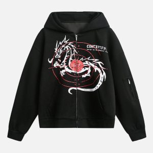 Concert Outfit Dark Horse Print Cardigan Zip Up Hoodie