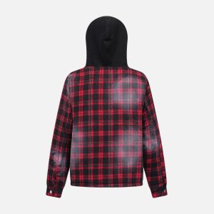 Concert Outfit Dark Plaid Hooded Quilted Jacket