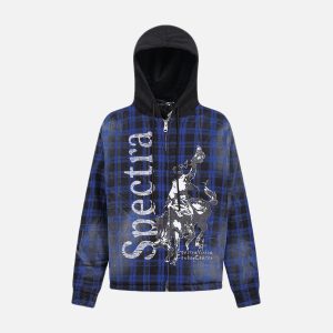 Concert Outfit Dark Plaid Hooded Quilted Jacket