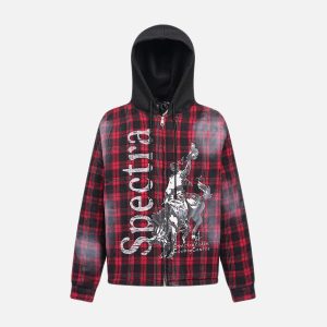 Concert Outfit Dark Plaid Hooded Quilted Jacket