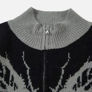 Concert Outfit Dark Spider Web Zipper Stand Collar Cardigan