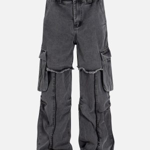 Concert Outfit Deconstruct Fringe Big Pocket Jeans