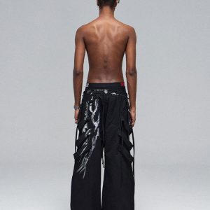 Concert Outfit Deconstructed Brushed Silver Ribbon Drawstring Pant