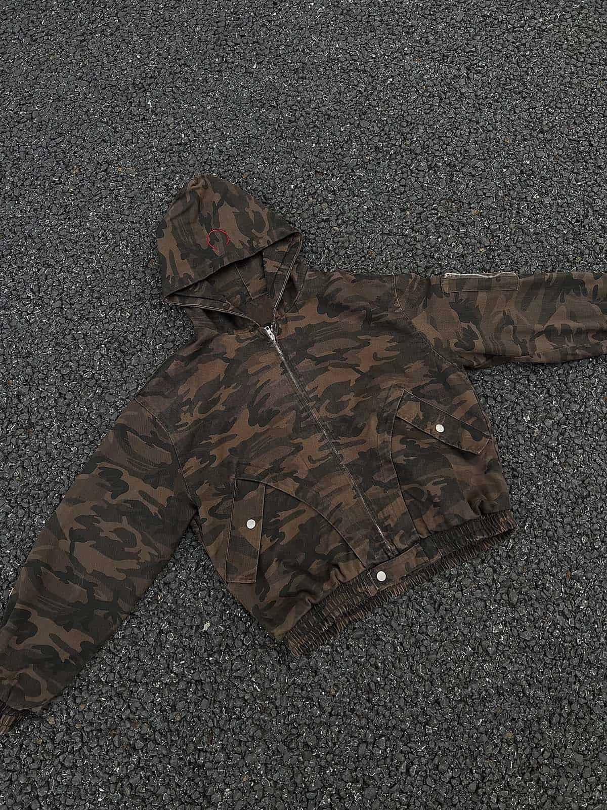 Concert Outfit Deconstructed Camouflage Workwear Cardigan Hooded Jacket Concert Outfit Deconstructed Camouflage Workwear Cardigan Hooded Jacket