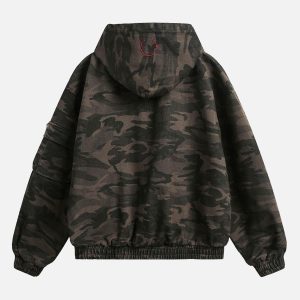 Concert Outfit Deconstructed Camouflage Workwear Cardigan Hooded Jacket