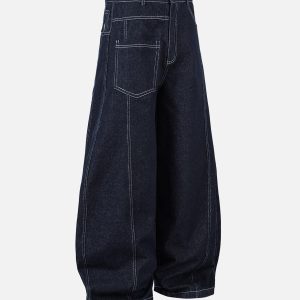 Concert Outfit Deconstructed Contrast Stitching Barrel Jeans