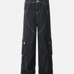 Concert Outfit Deconstructed Multi-Pocket Cargo Straight Jeans
