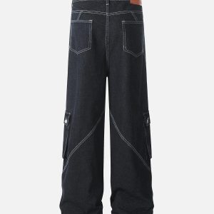 Concert Outfit Deconstructed Multi-Pocket Cargo Straight Jeans