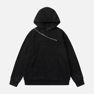 Concert Outfit Deconstructed Rivet Angular-Zip Hoodie