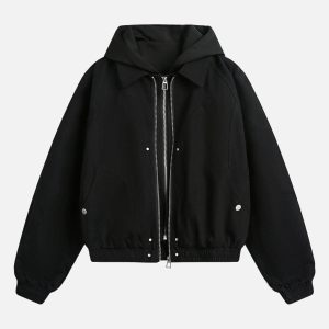 Concert Outfit Deconstructed Split Faux Two-Piece Hooded Jacket