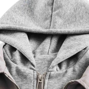 Concert Outfit Deconstructed Split Faux Two-Piece Hooded Jacket