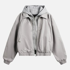 Concert Outfit Deconstructed Split Faux Two-Piece Hooded Jacket