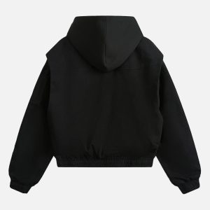 Concert Outfit Deconstructed Split Faux Two-Piece Hooded Jacket