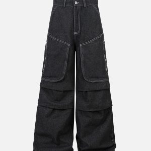 Concert Outfit Deconstructed Split Topstitched Pleated Pocket Jeans