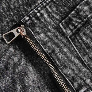 Concert Outfit Deconstructed Stand Collar Denim Jacket