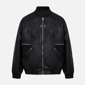 Concert Outfit Deconstructed Zip Up Leather Bomber Jacket