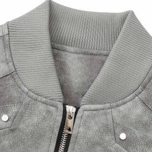 Concert Outfit Deconstructed Zip Up Leather Bomber Jacket