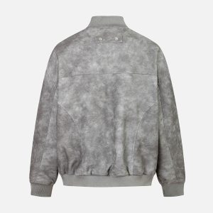 Concert Outfit Deconstructed Zip Up Leather Bomber Jacket
