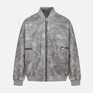 Concert Outfit Deconstructed Zip Up Leather Bomber Jacket