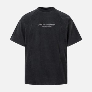 Concert Outfit Deconstruction Split Embroidered T-Shirt