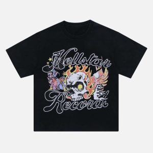 Concert Outfit Demon Skull Print T-Shirt