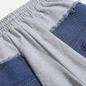 Concert Outfit Denim Patchwork Sweatpants