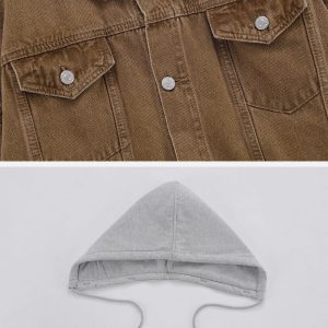 Concert Outfit Detachable Hood Solid Denim Jacket