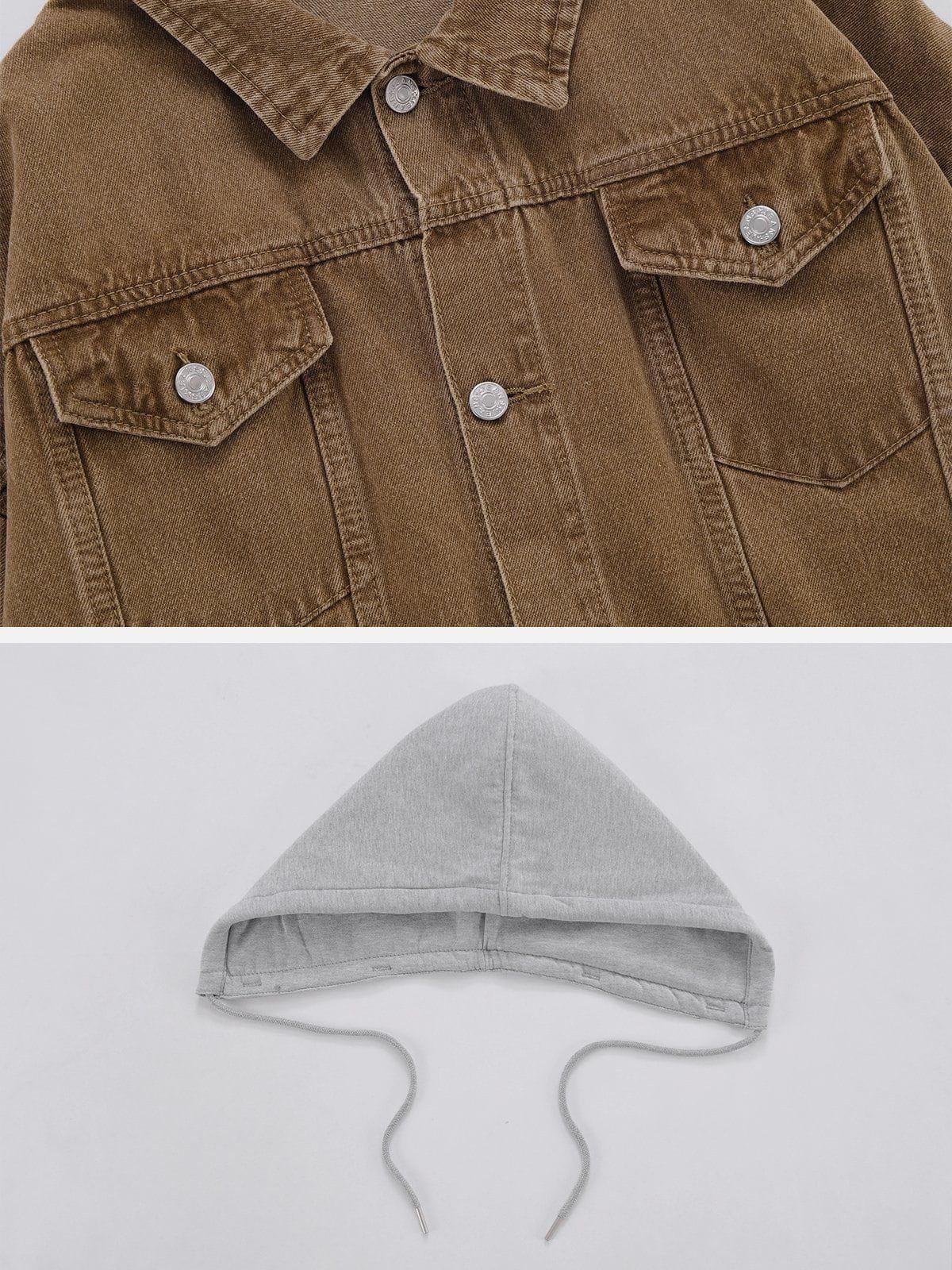Concert Outfit Detachable Hood Solid Denim Jacket Concert Outfit Detachable Hood Solid Denim Jacket