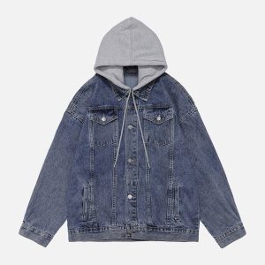 Concert Outfit Detachable Hood Solid Denim Jacket