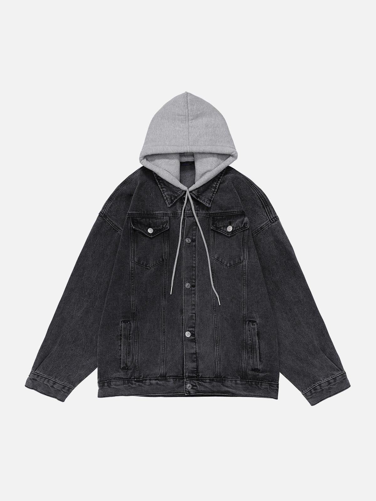Concert Outfit Detachable Hood Solid Denim Jacket Concert Outfit Detachable Hood Solid Denim Jacket